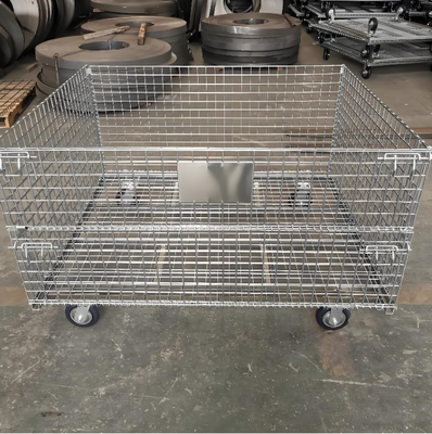 Galvanized Folding Lockable Wire Mesh Container Storage Cage for Warehouse
